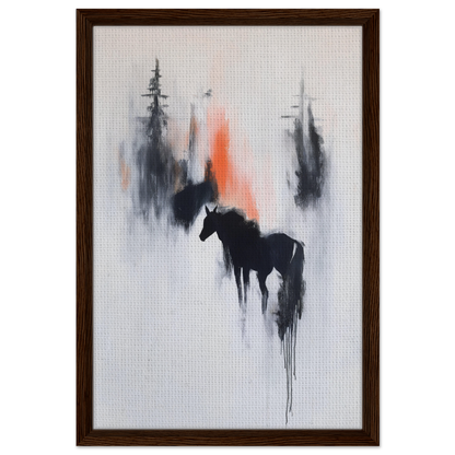 Abstract painting of a horse silhouette in misty hues, ideal for Spectral Equine Reverie room decor