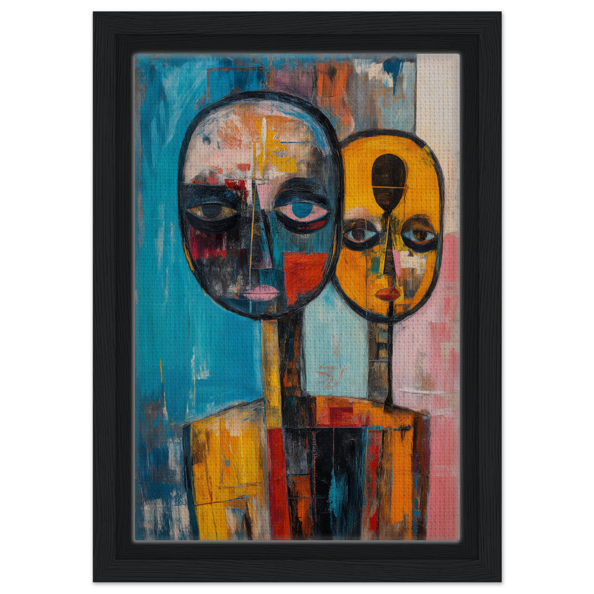 Abstract painting of two faces in bold colors for Spectral Soul Convergence room decoration