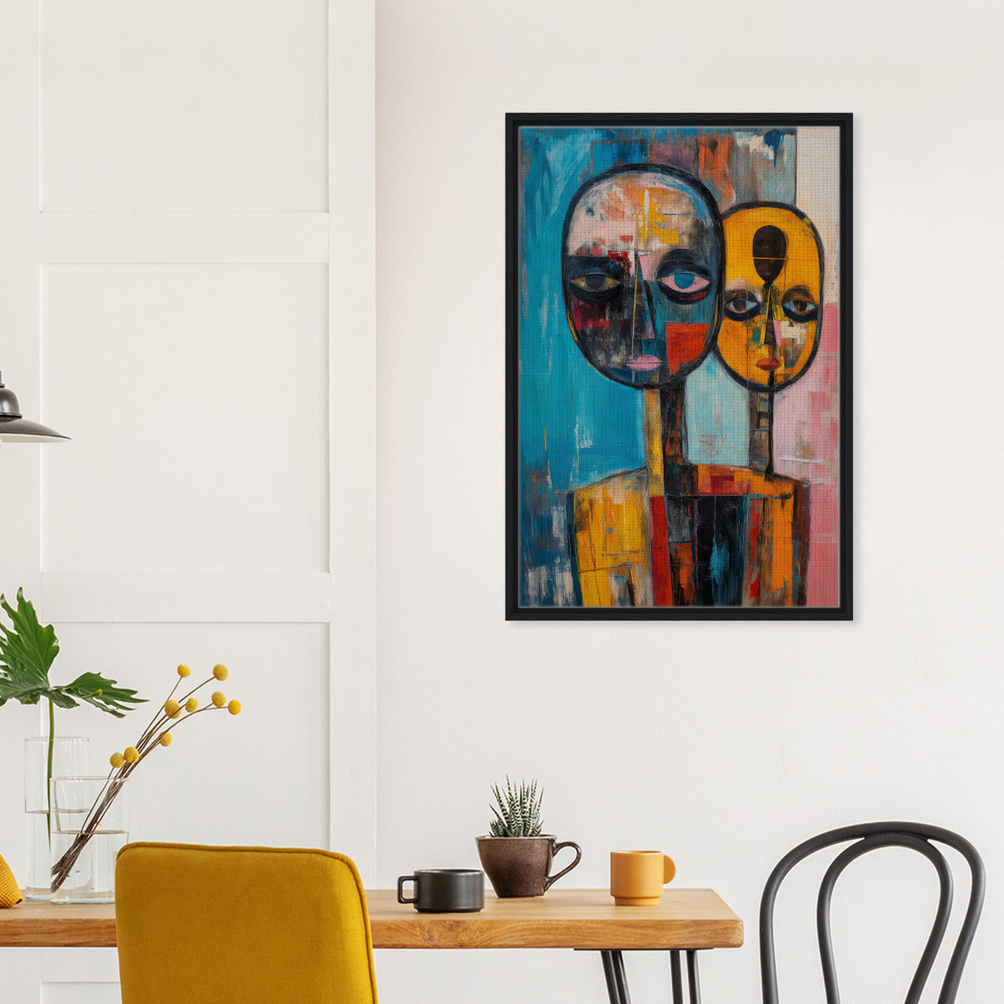 Abstract painting of two vibrant faces for Spectral Soul Convergence room decoration