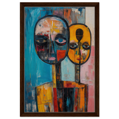 Abstract painting of two stylized faces representing Spectral Soul Convergence for room decoration