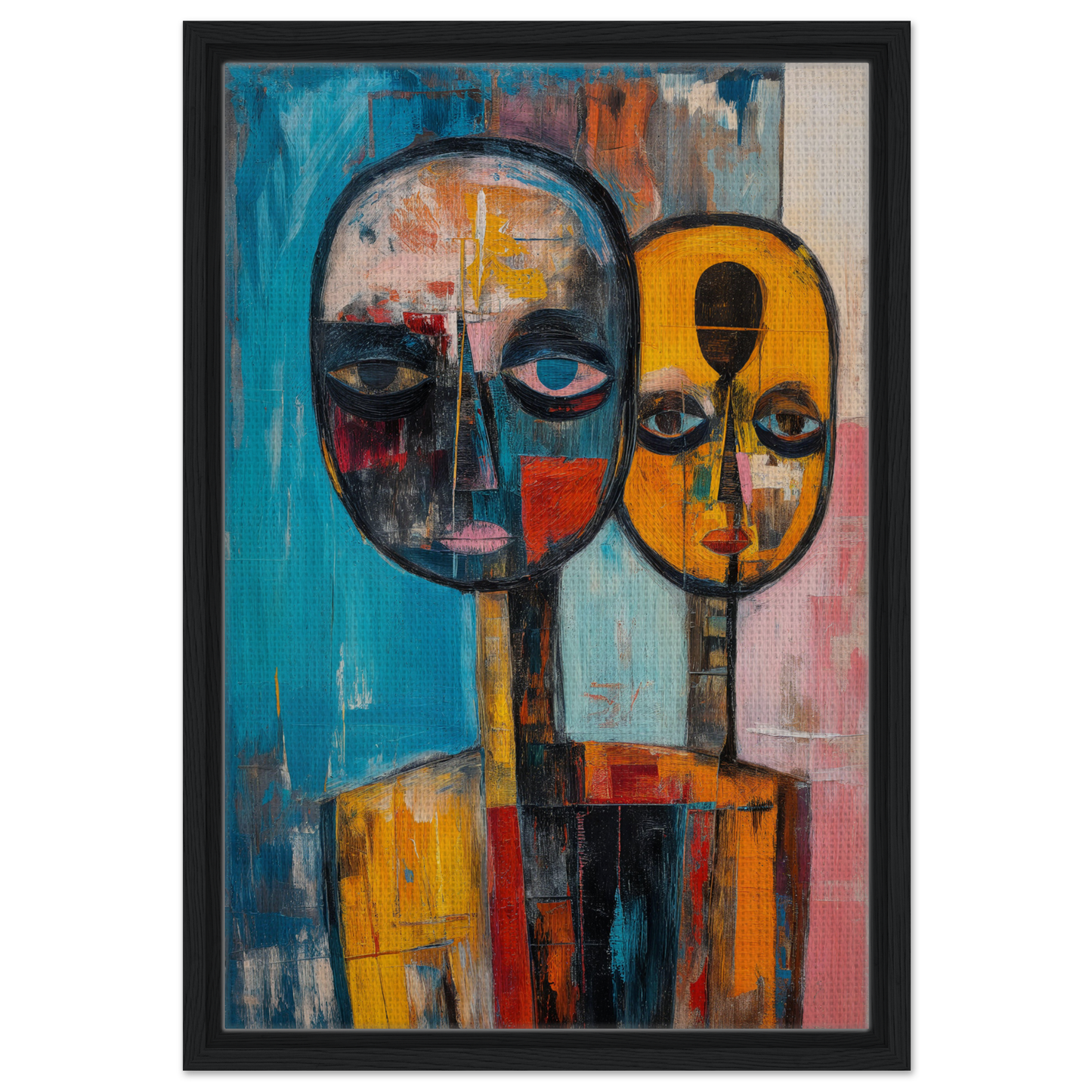 Abstract painting of two stylized faces in Spectral Soul Convergence for room decoration