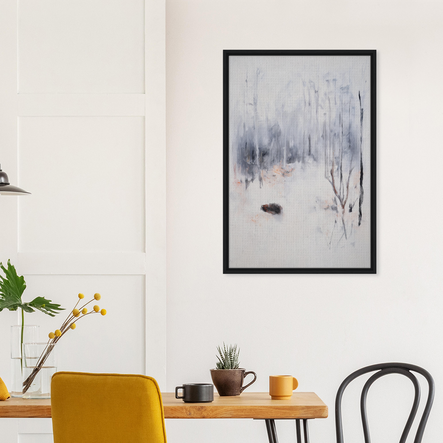 Framed canvas print of Spiritual Snow Waltz with a misty winter forest scene