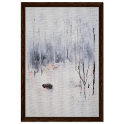 Framed abstract painting in gray and white showcasing Spiritual Snow Waltz room decor