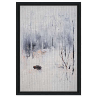 Framed abstract watercolor painting in gray and blue tones titled Spiritual Snow Waltz