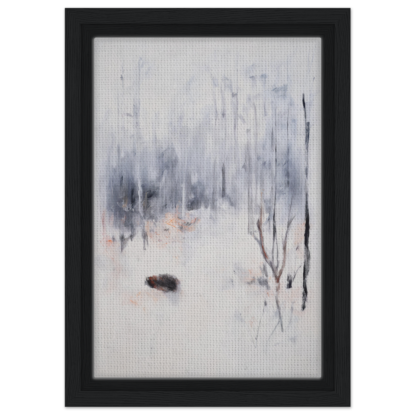 Framed abstract painting of a misty winter landscape for Spiritual Snow Waltz room decor