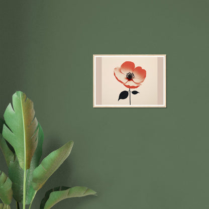 Framed artwork of a red poppy flower against a textured background.