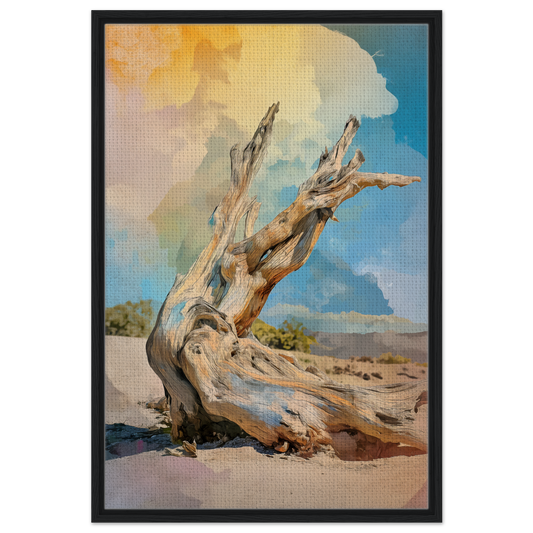 Gnarled tree trunk with twisted branches in Stump Soliloquy 彩♪ framed canvas art