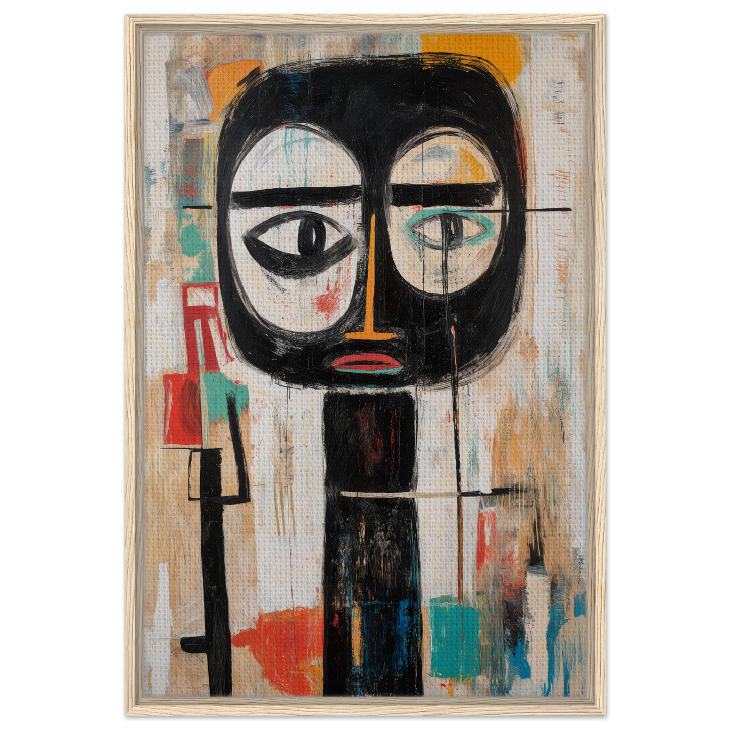 Abstract portrait of large-eyed face in bold lines for Subconscious Expression Voyage room decor