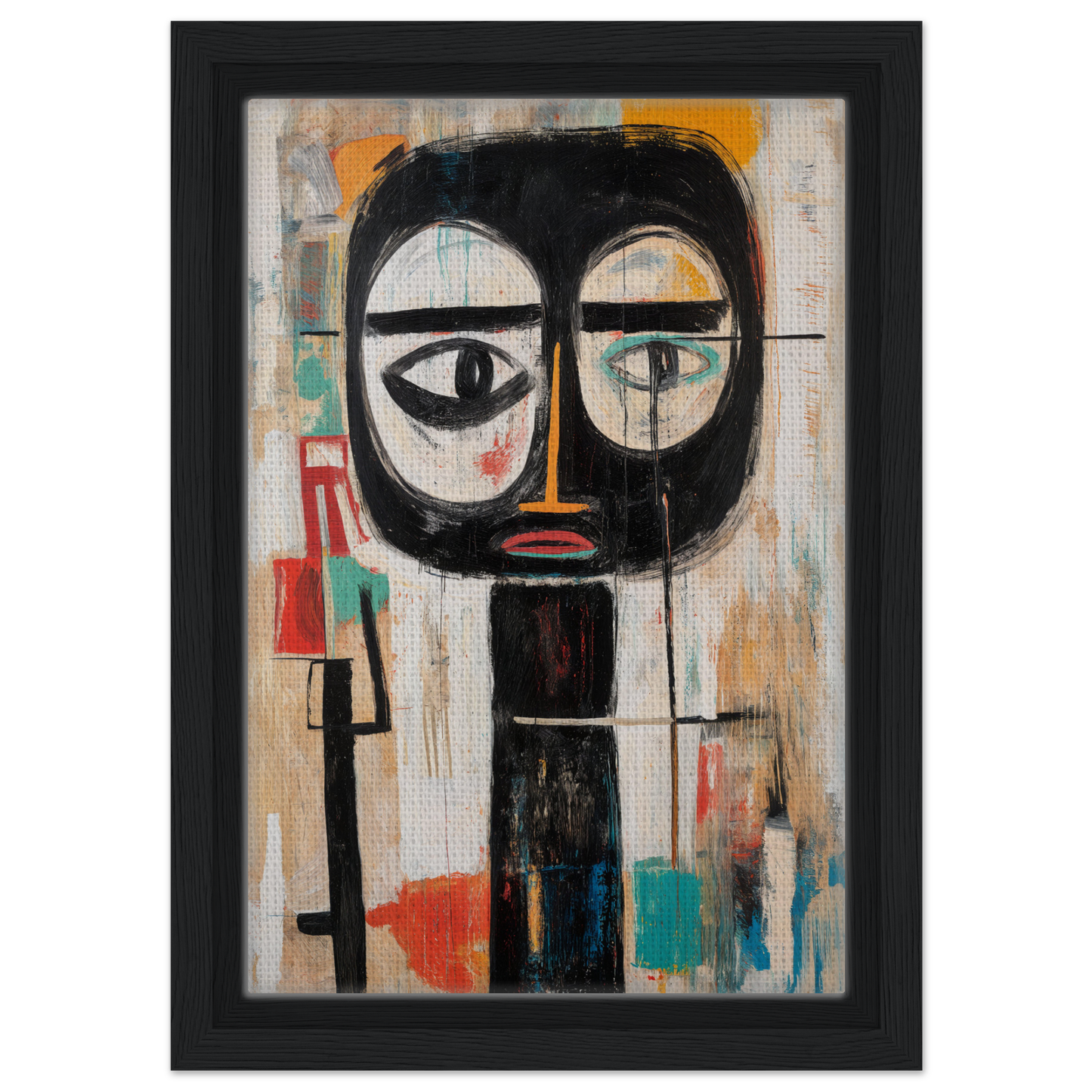 Abstract face artwork with large eyes on textured background for Subconscious Expression Voyage