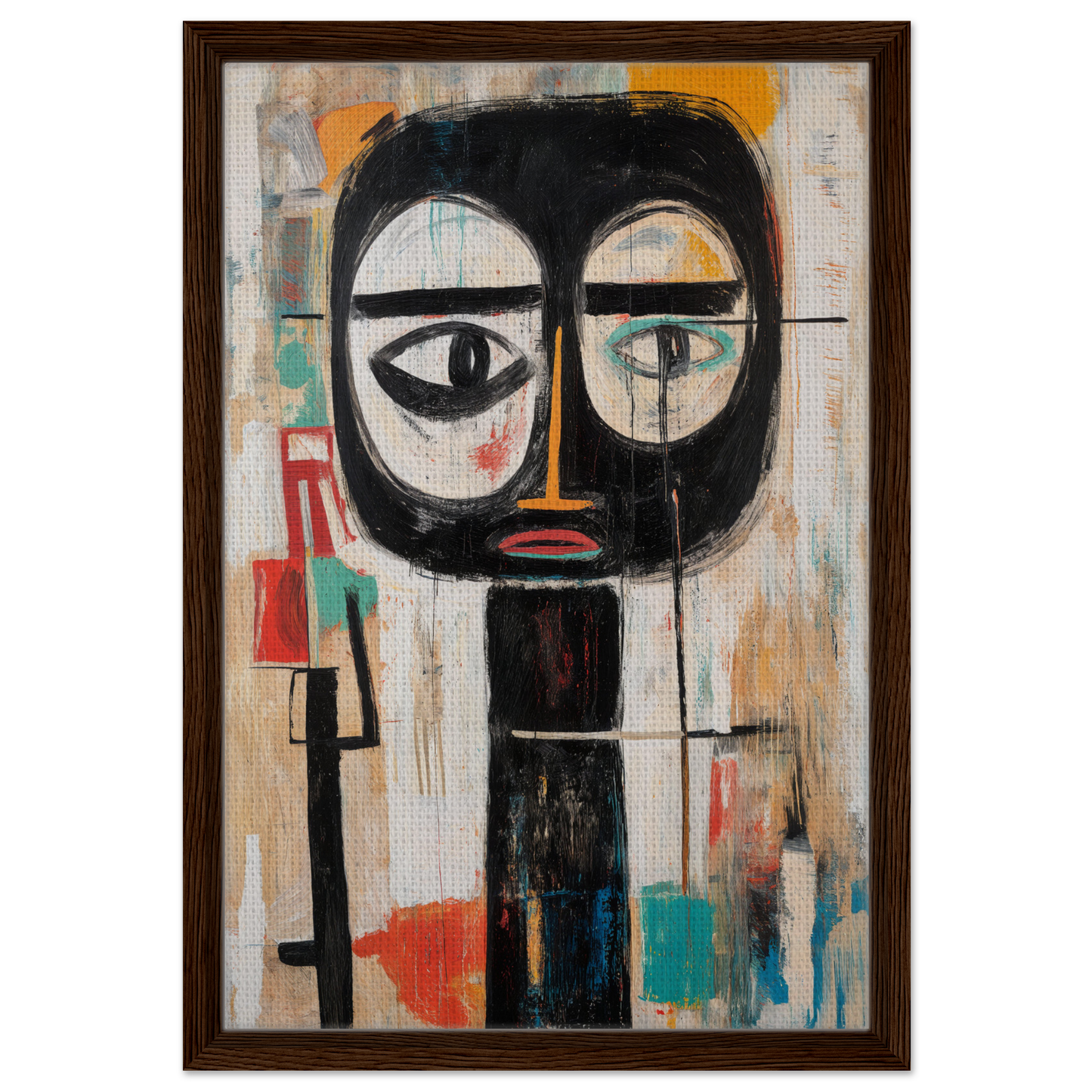 Abstract portrait painting of a stylized face for Subconscious Expression Voyage room decor