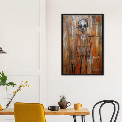 Framed canvas wall art of a skeletal figure in Sugar Skull Reverie for unique room decor