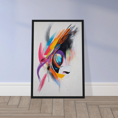 Framed canvas print of Sun Swirl Symbiosis with a colorful, abstract eye design