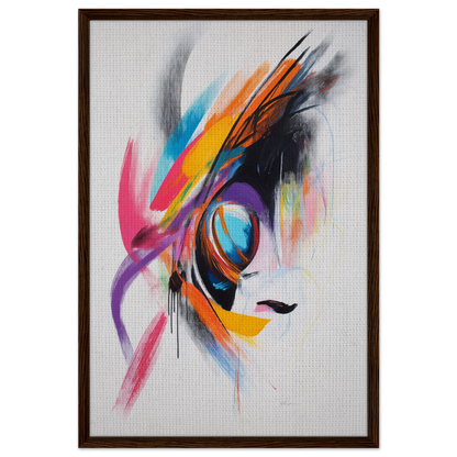 Abstract painting of vibrant brushstrokes in a stylized eye for Sun Swirl Symbiosis room decor