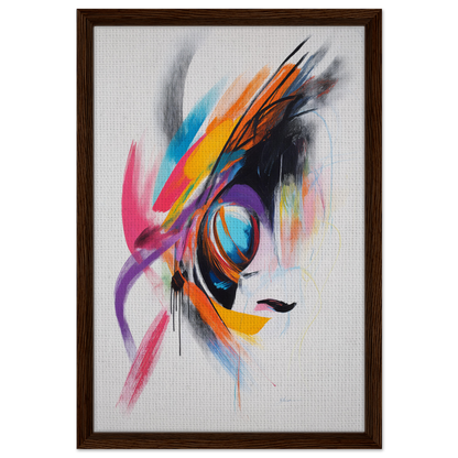 Abstract painting of a vibrant eye-like shape in Sun Swirl Symbiosis framed canvas print