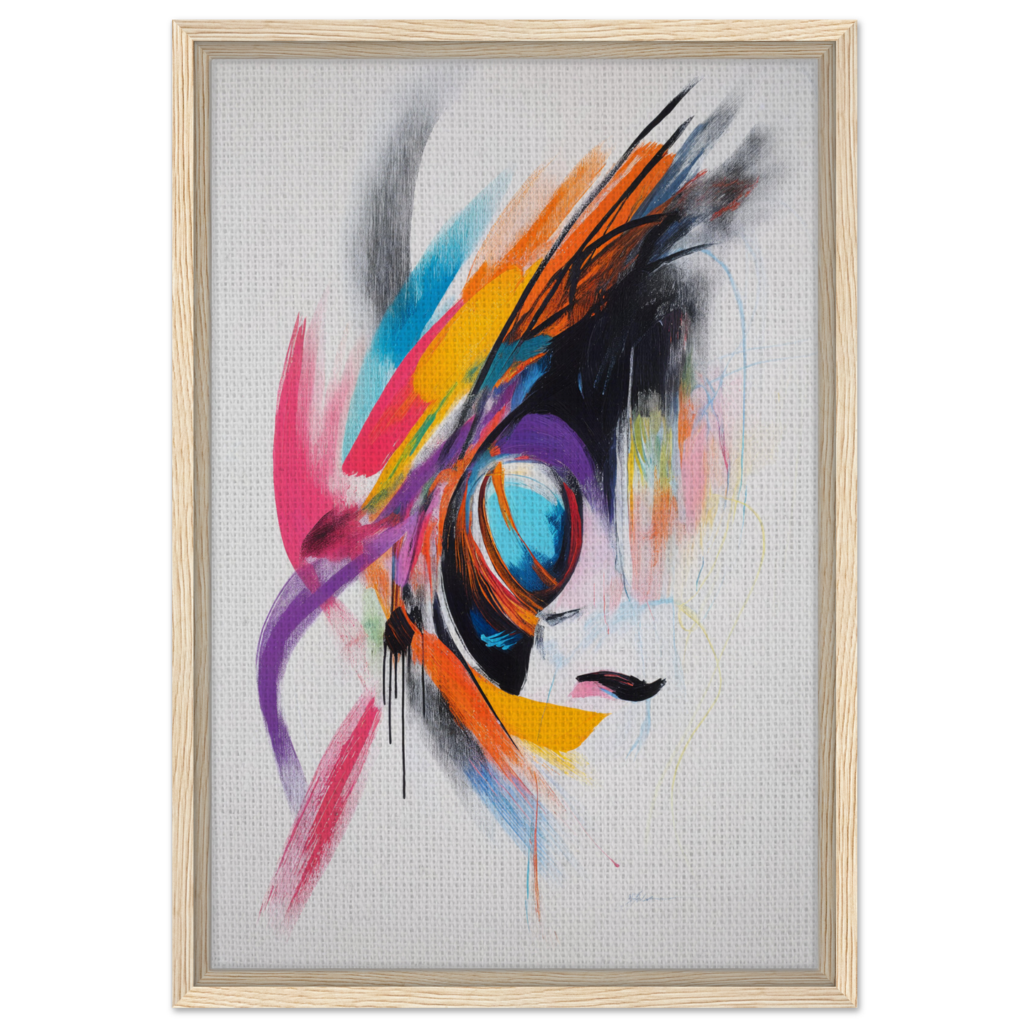 Vibrant Abstract Painting with Eye Shape for Sun Swirl Symbiosis Room Decor