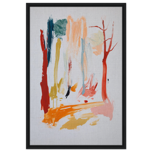 Abstract painting with colorful vertical brushstrokes for Sunset Brush Revelry framed wall art