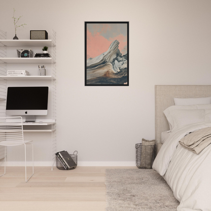 Framed canvas print of Surreal Drift Entwinement with swirling gray and pink tones