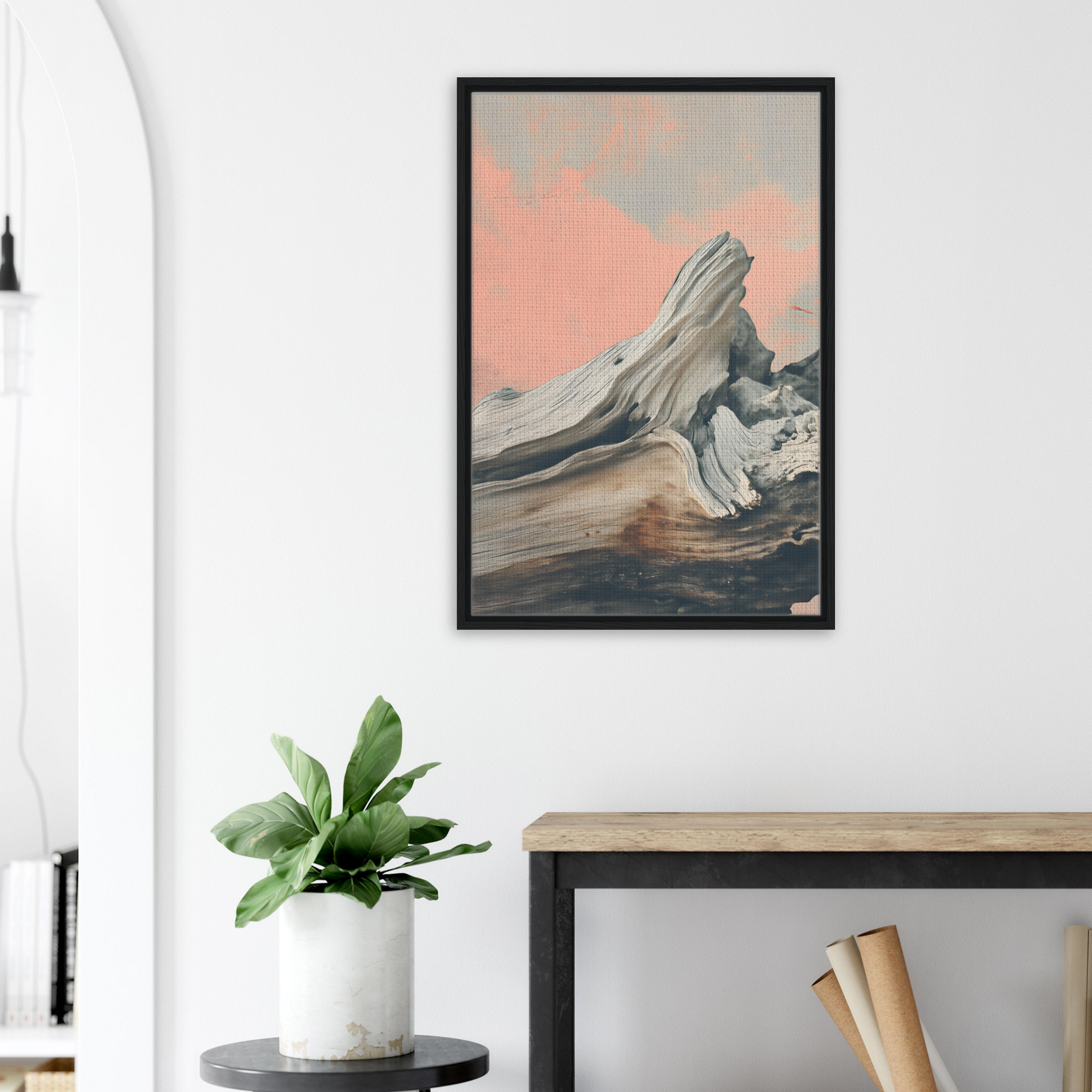 Framed abstract painting Surreal Drift Entwinement, ideal for elegant room decor