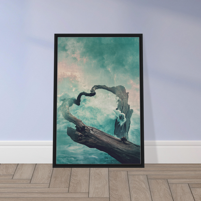 Framed canvas print of Surreal Drift Serenade with surreal tree-like form against teal sky