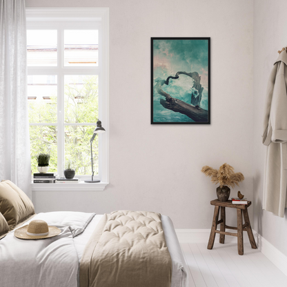 Bedroom featuring Surreal Drift Serenade framed canvas wall art for stylish room decor