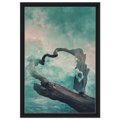 Twisted driftwood heart silhouette against clouds for Surreal Drift Serenade wall decor