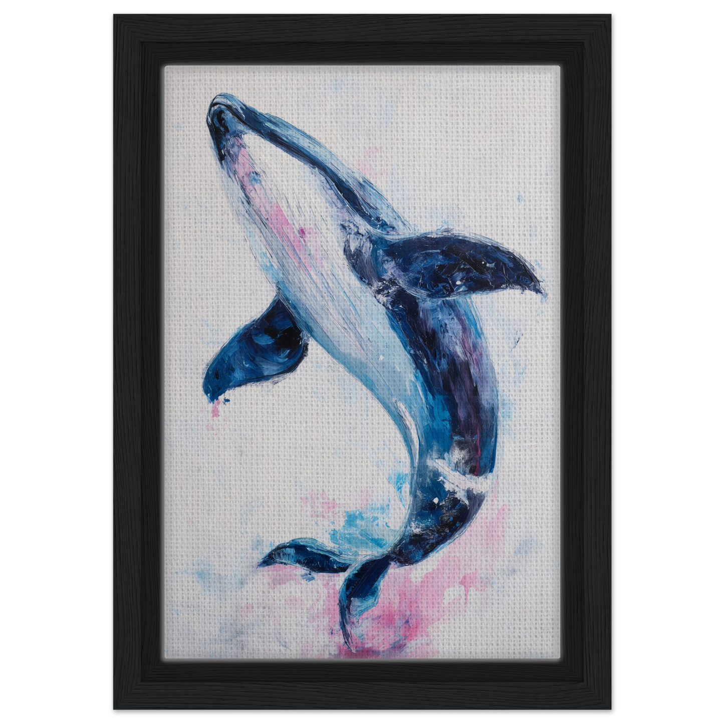 Watercolor painting of a blue whale in motion for Surreal Humpback Harmonies framed canvas print