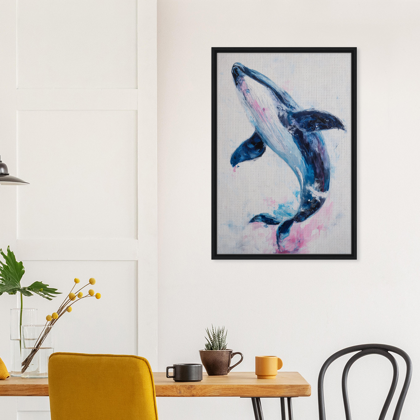 Framed canvas print of a blue and pink whale in Surreal Humpback Harmonies