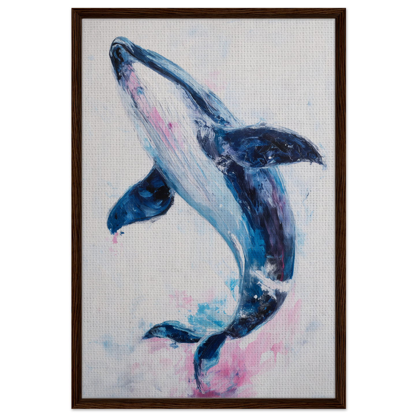 Surreal Humpback Harmonies artwork featuring a blue and pink humpback whale for room decor