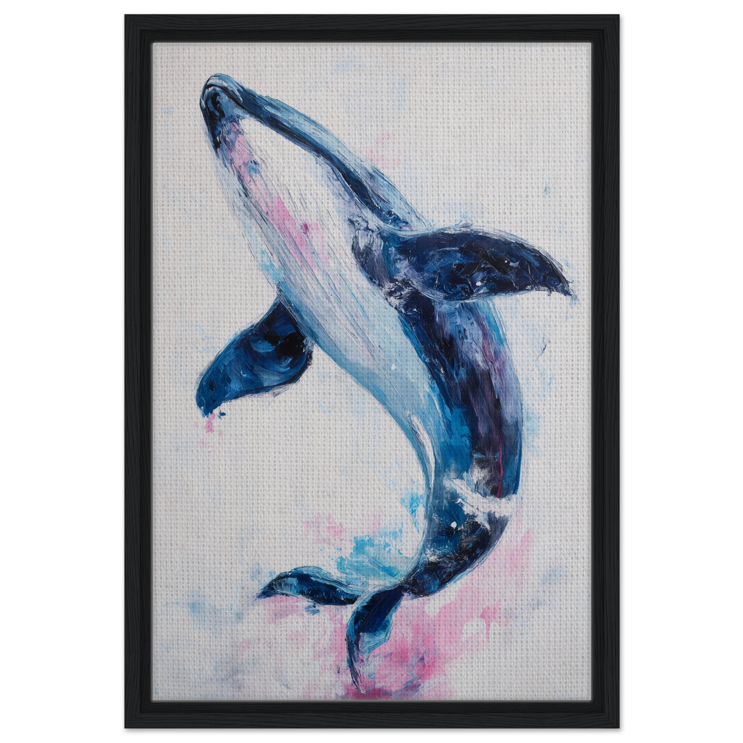 Watercolor painting of a humpback whale in blue and pink for Surreal Humpback Harmonies