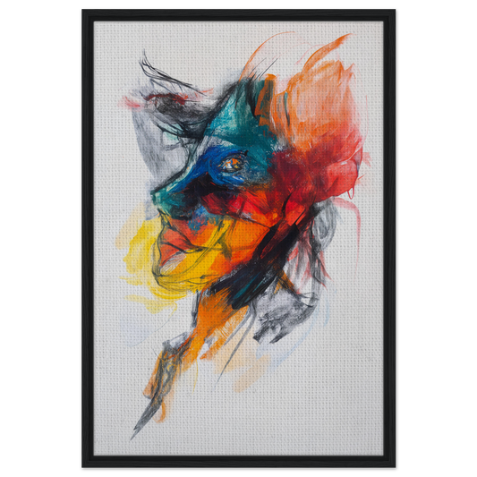 Vibrant abstract wolf head painting in Swirling Color Symphony framed canvas room decor