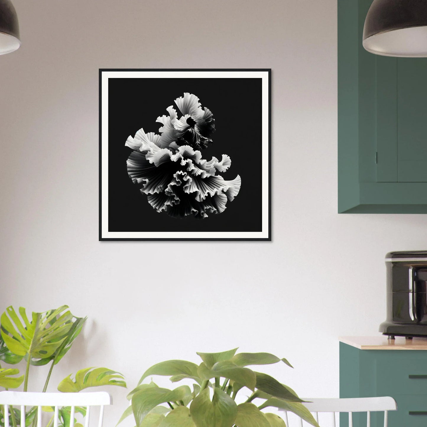 Black and white ruffled carnation in Swirling Euphoria Unbound special edition art™