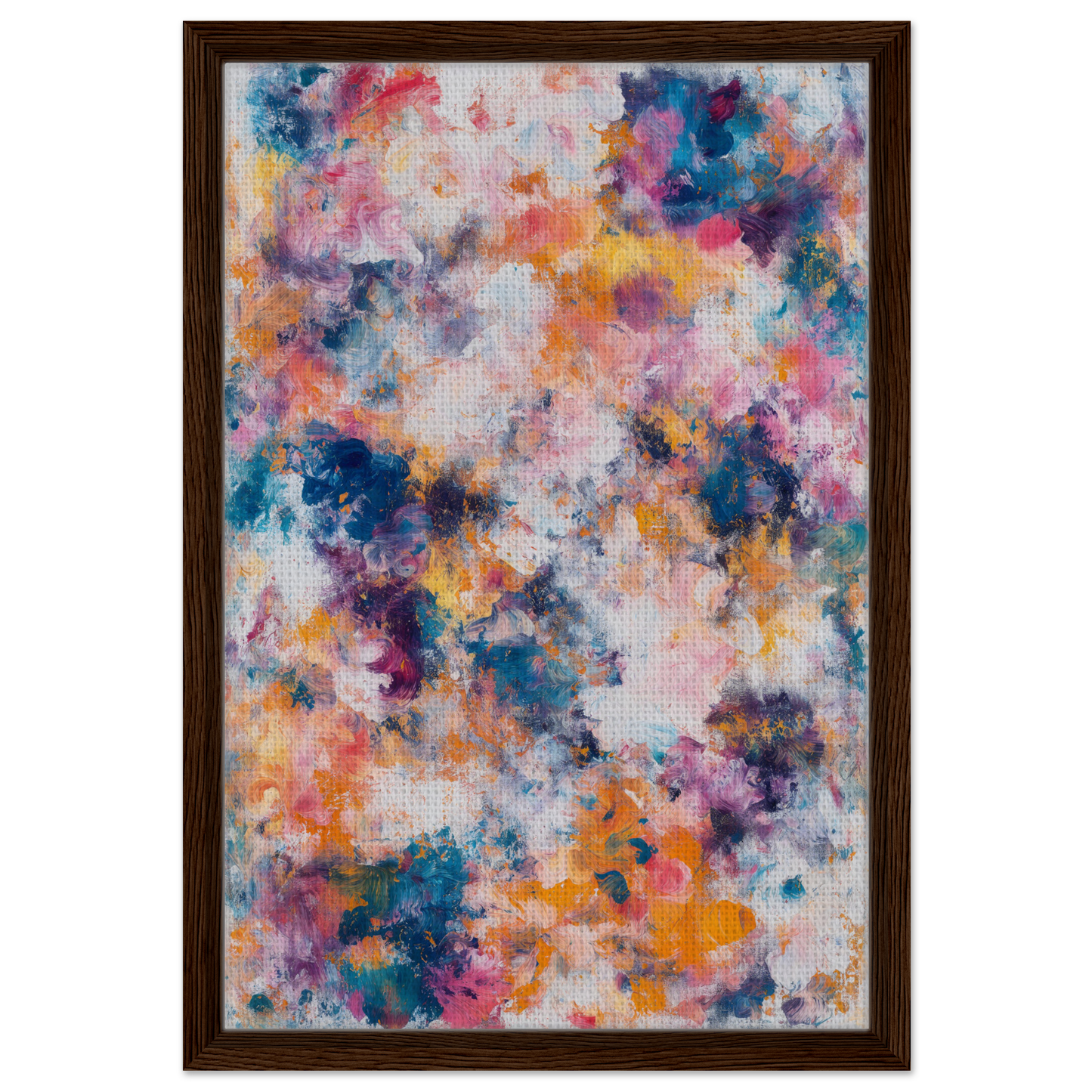 Abstract painting of vibrant blue, pink, orange, and purple in Swirlstorm Euphoria Seas canvas wall art