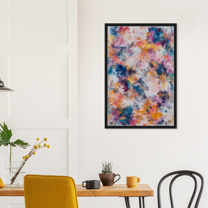 Colorful abstract painting titled Swirlstorm Euphoria Seas in a black frame for canvas wall art