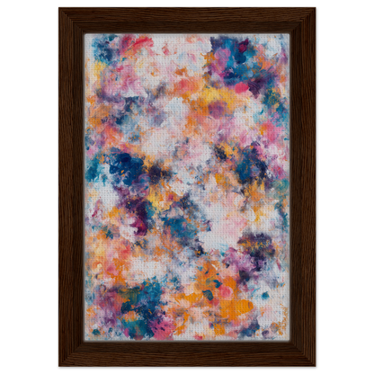 Abstract painting in a wooden frame featuring vibrant colors, Swirlstorm Euphoria Seas