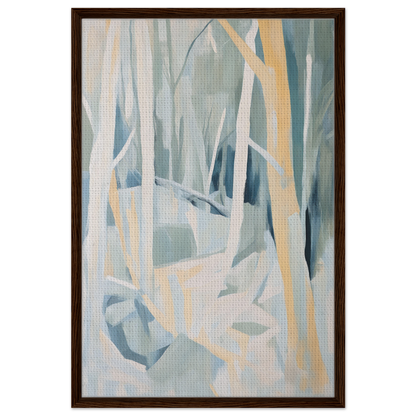 Abstract painting in muted blue, white, and yellow tones from Sylvan Blues Embrace collection