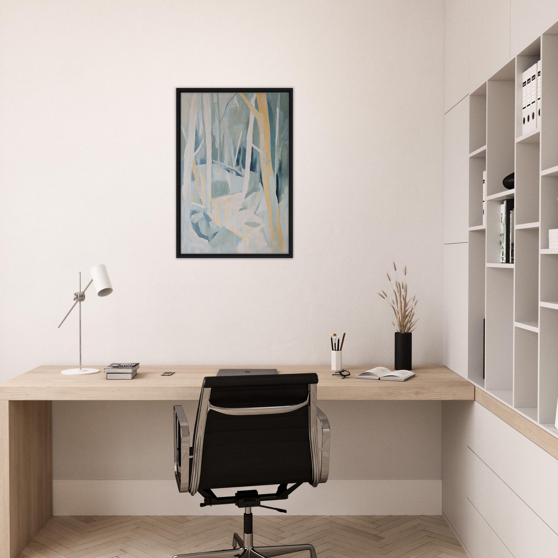 Minimalist home office workspace featuring Sylvan Blues Embrace for stylish room decor