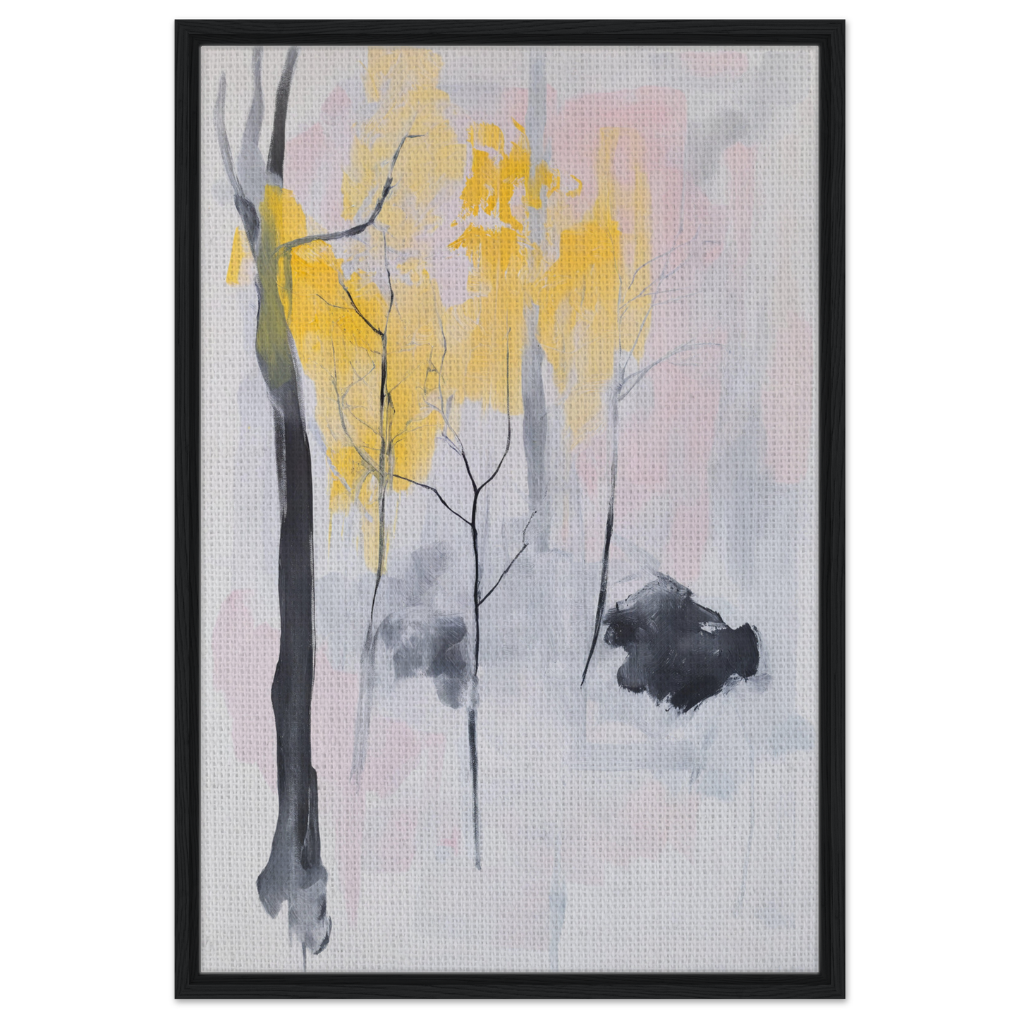 Abstract painting with muted grays and yellow, featuring minimalist forms in Sylvan Ether Highlights