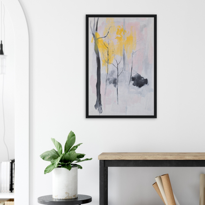 Abstract painting in yellow and gray brushstrokes for Sylvan Ether Highlights room decor