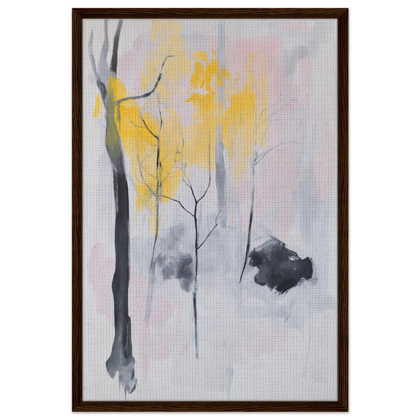 Abstract minimalist tree forms in yellow and gray for Sylvan Ether Highlights print