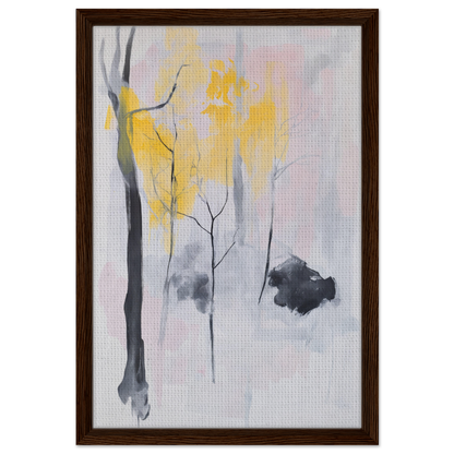 Abstract minimalist trees in yellow and gray tones, Sylvan Ether Highlights framed canvas print