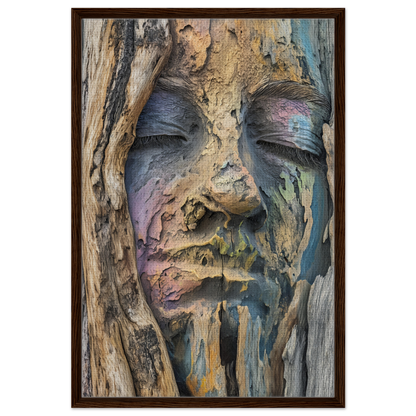 Face-like formation in weathered wood for Sylvan Serenity Synthesis room decor