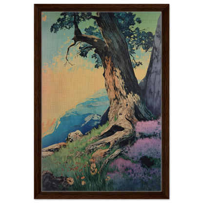 Gnarled tree with twisted trunk on hillside featured in Sylvan Synapse Canvas print