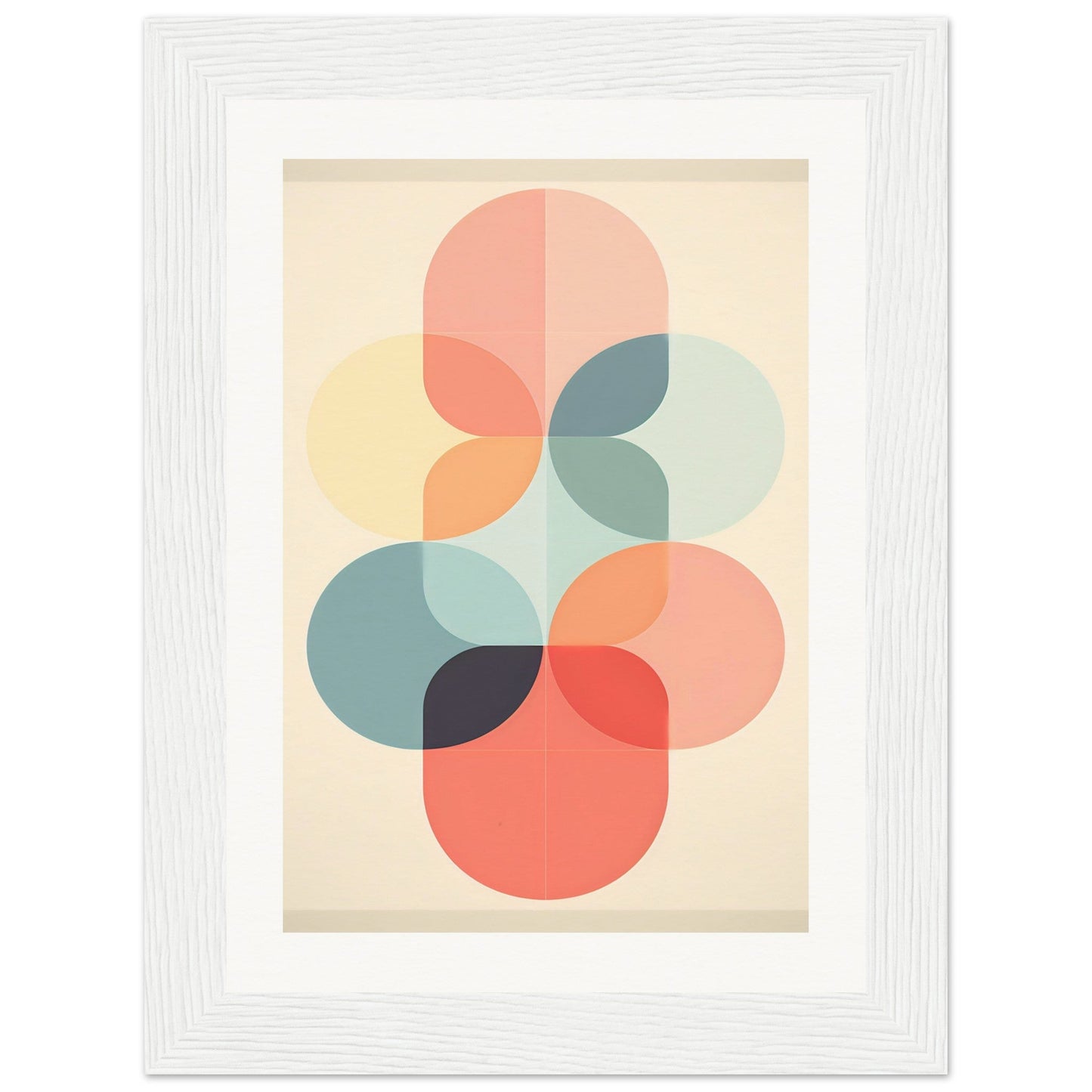 Abstract geometric artwork featuring overlapping circular shapes in soft pastel colors.