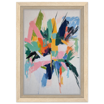 Abstract painting in wooden frame showcasing Teal Dream Eruptions with vibrant brushstrokes