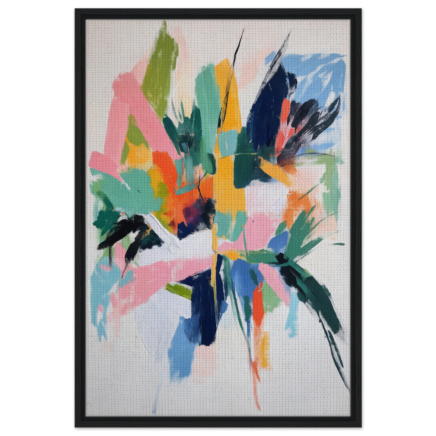 Abstract painting with colorful brushstrokes in Teal Dream Eruptions framed canvas print