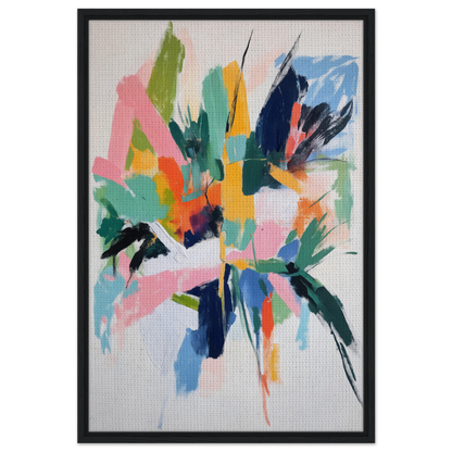 Abstract painting with colorful brushstrokes in Teal Dream Eruptions framed canvas print