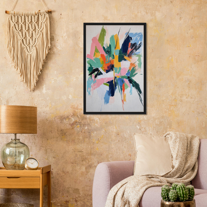 Colorful abstract painting in a black frame, Teal Dream Eruptions for stylish room decor