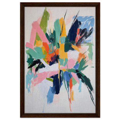 Abstract painting Teal Dream Eruptions with vibrant brushstrokes in wooden frame for room decor