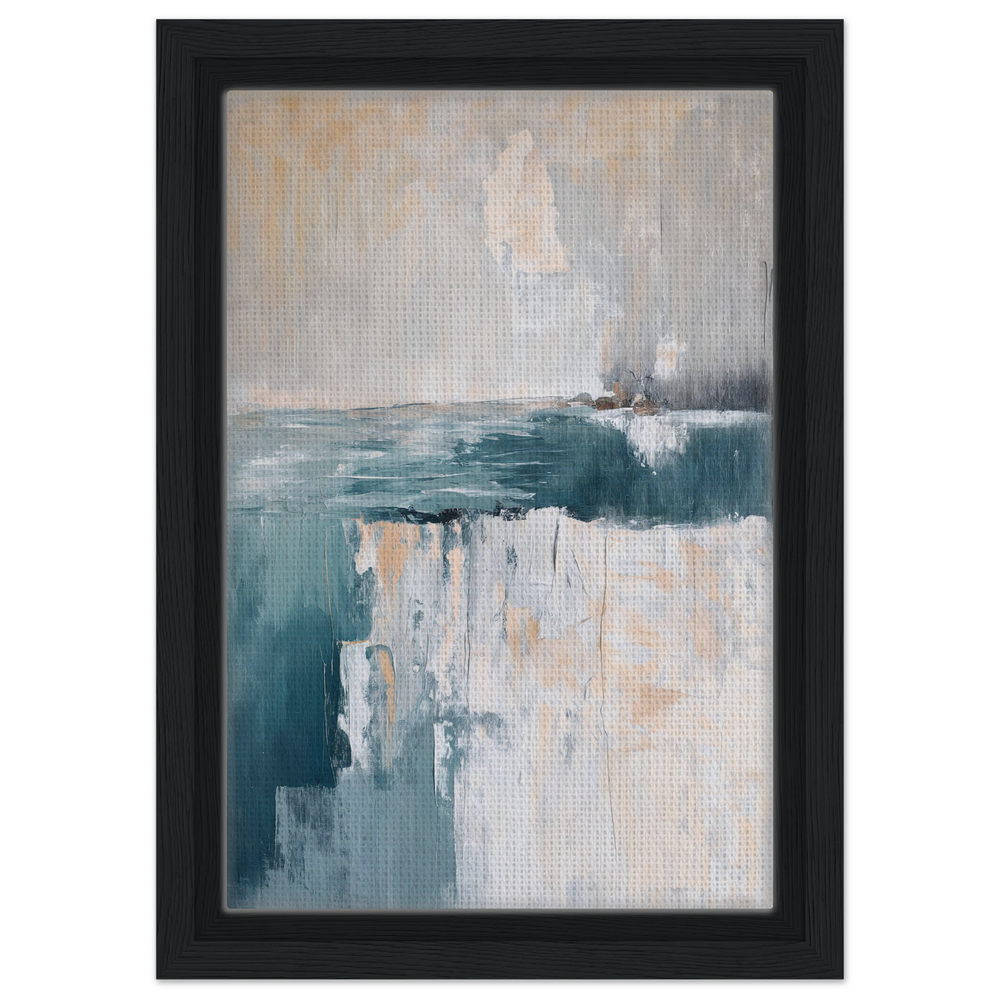 Abstract painting in muted teal and gray tones titled Teal Erosion Dream framed canvas print