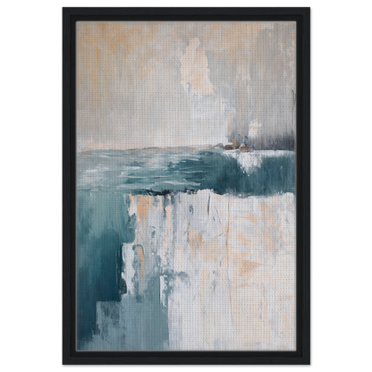 Abstract painting in teal and beige, part of the Teal Erosion Dream framed canvas print